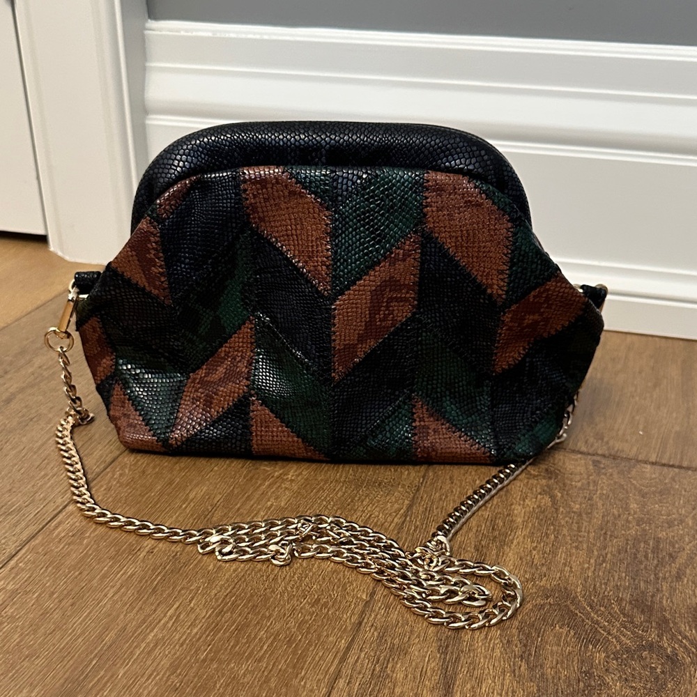 Anthropologie Black and Brown Chevron Crossbody Bag